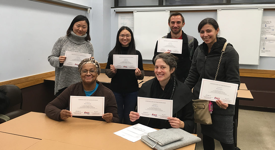 Participants of a FACT Lab workshop display their certificates of completion in a photo after a recent workshop.