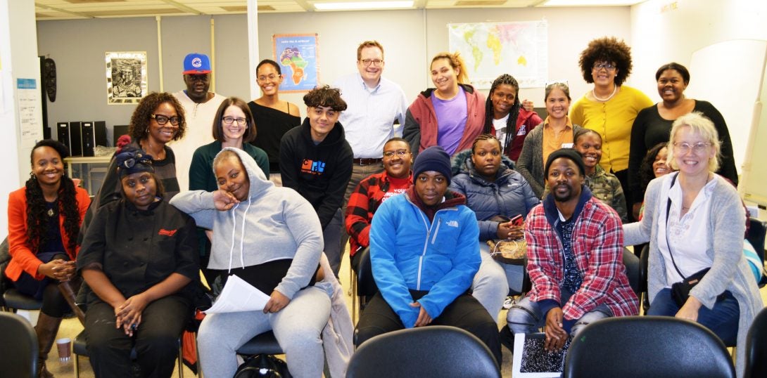 Center for Literacy staff and College of Education faculty at a collaborative workshop in Garfield Park.