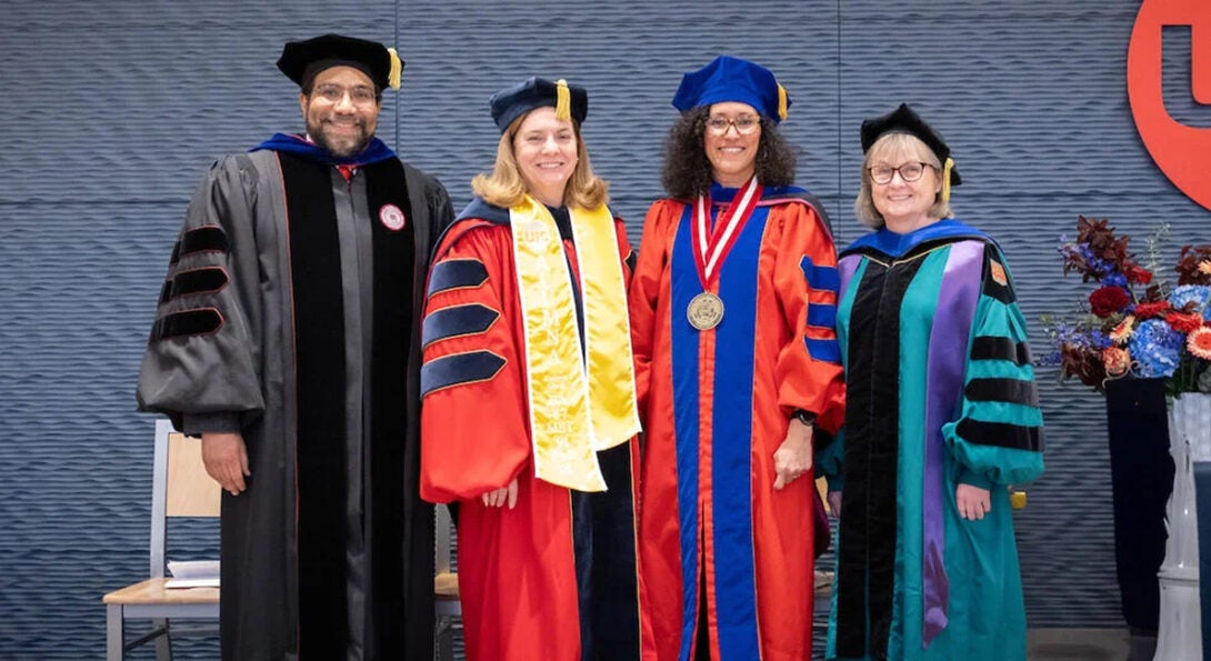 Educational Psychology Chair Michael Thomas, Dean Kathryn Chval, Bernadette Sánchez and Provost Karen Colley